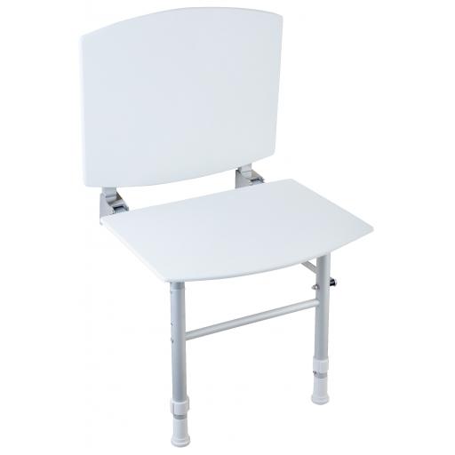 Folding shower seat with backrest & adjustable front legs