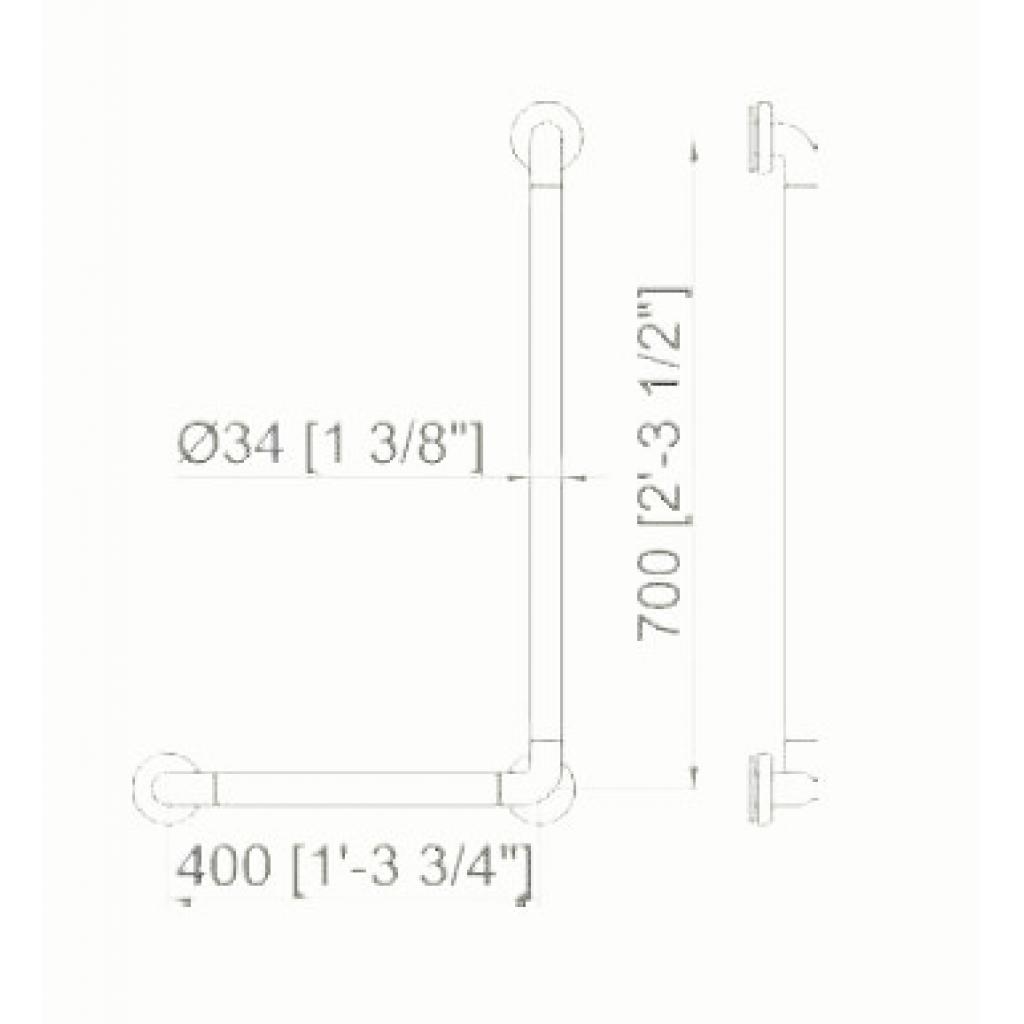 Aluminium angled grab rail white nylon coating right side 700x400mm