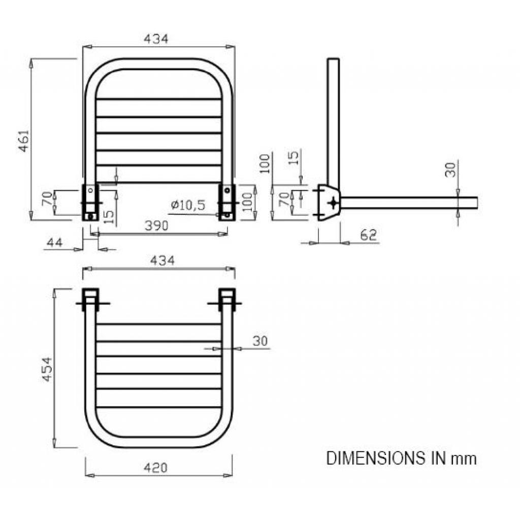 Folding shower seat in stainless steel with a satin matt finish