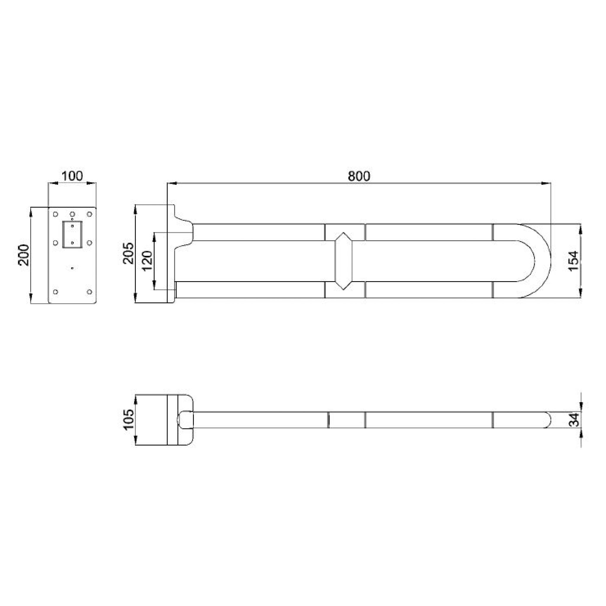 Hinged cantilever grab rail 800mm long white nylon coating