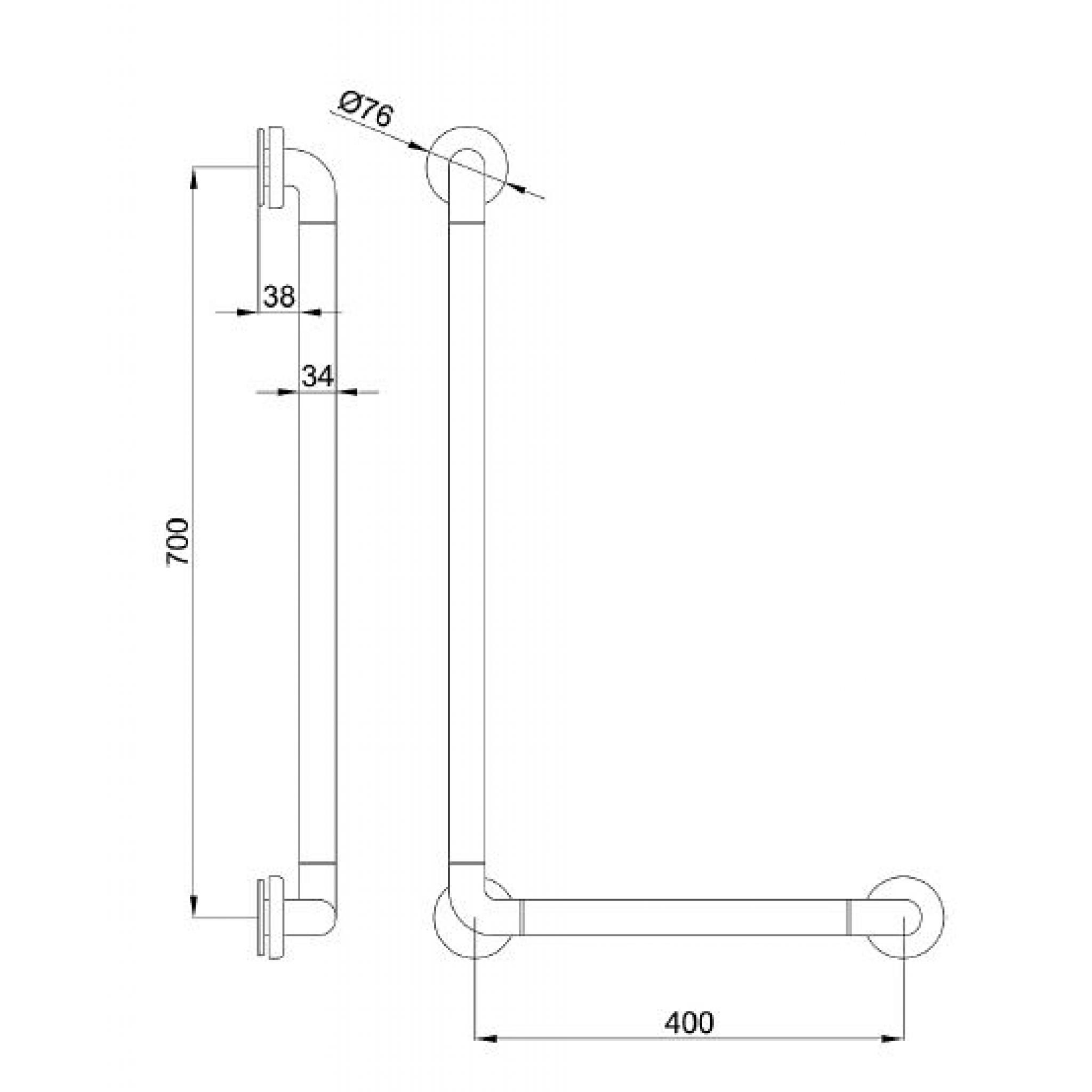 Aluminium angled grab rail white nylon coating left side 700x400mm