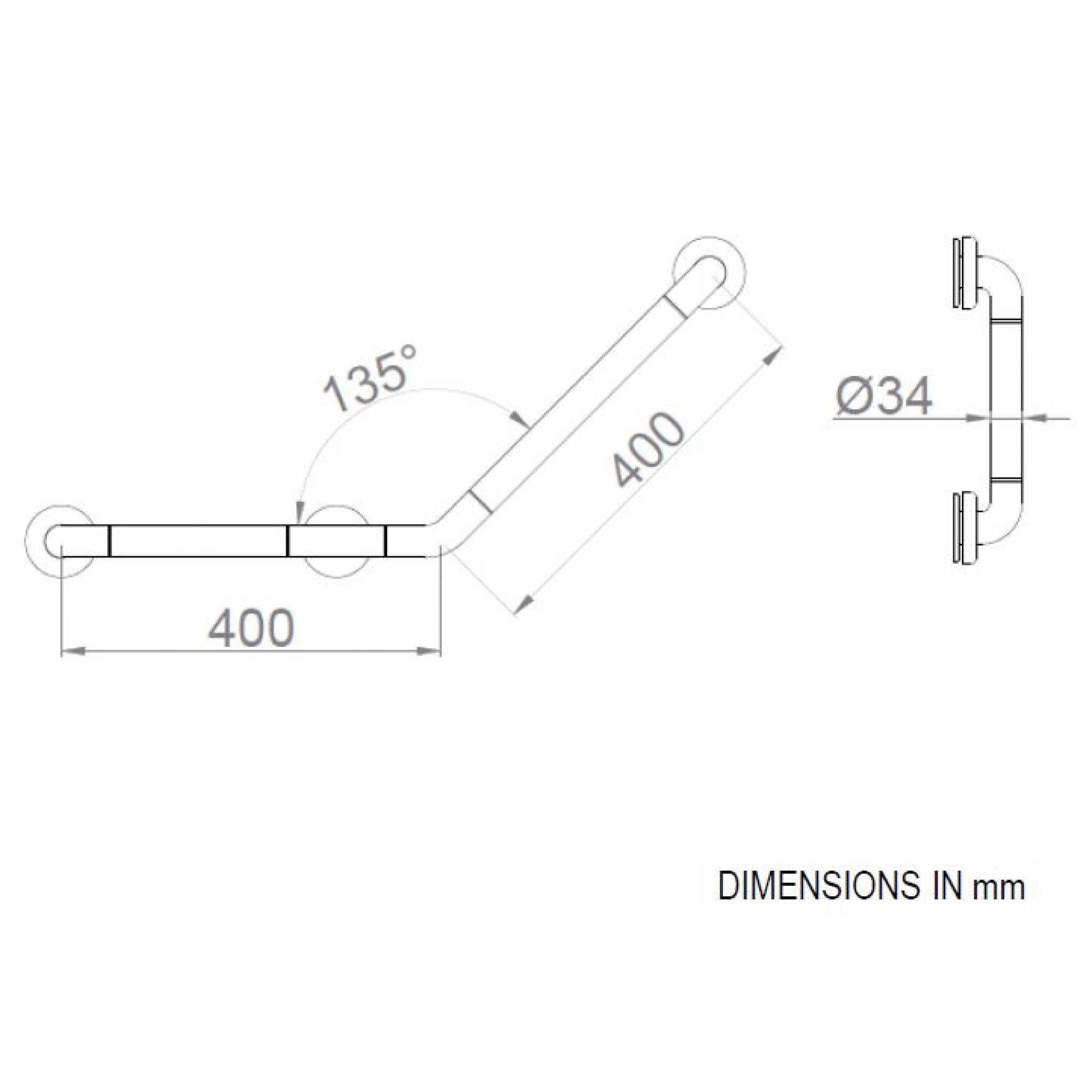 Aluminium angled grab rail white nylon coating