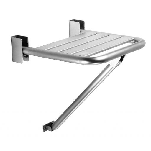 Folding shower seat in stainless steel with a polished finish