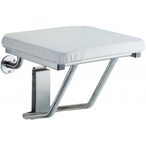 Folding padded shower seat with stainless steel support