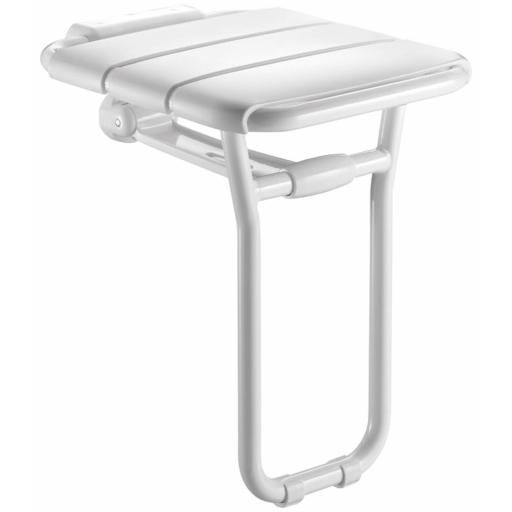 Folding shower seat with support