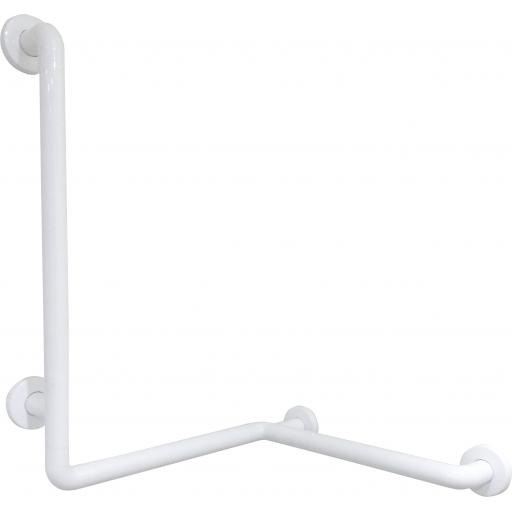 Left sided corner grab rail with double angle and white nylon coating