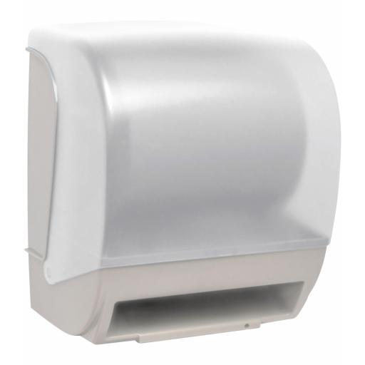Automatic feed paper towel dispenser manual cut
